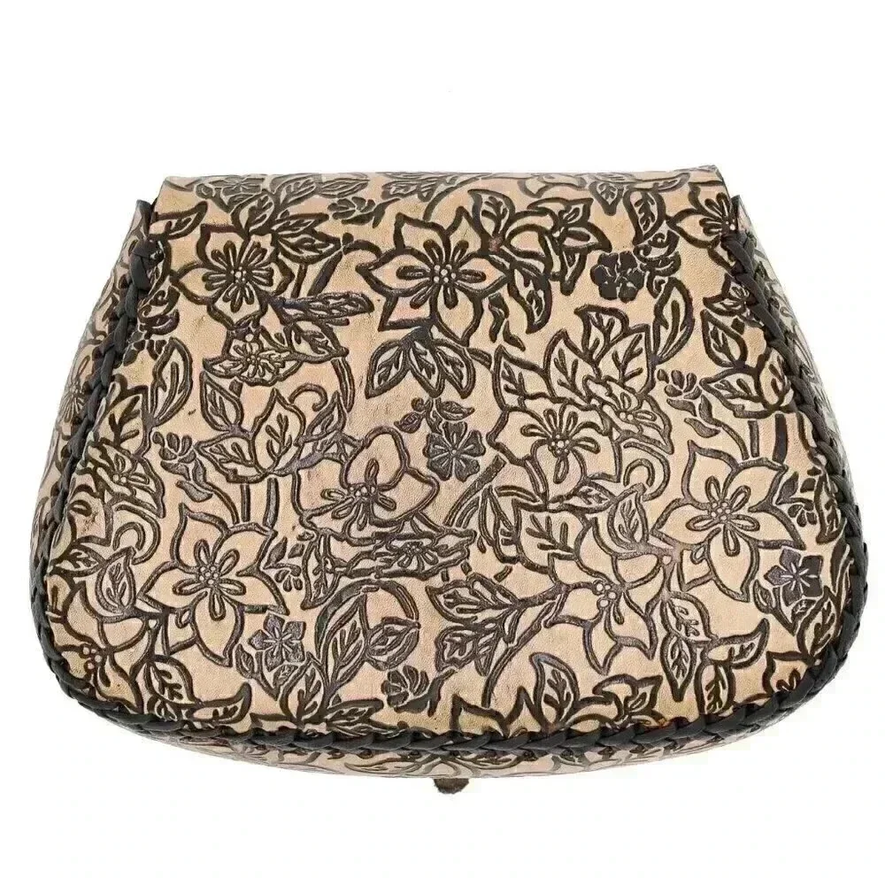 Tan Engraved Floral Leather Shoulder‎ Bag Bohemian Summer Bag Across Body Bag